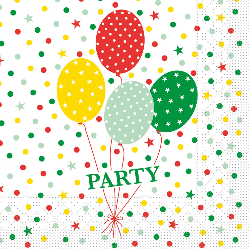 Mank Serviette Party Ballons rot-grün 33 x 33 cm 1/4 Falz