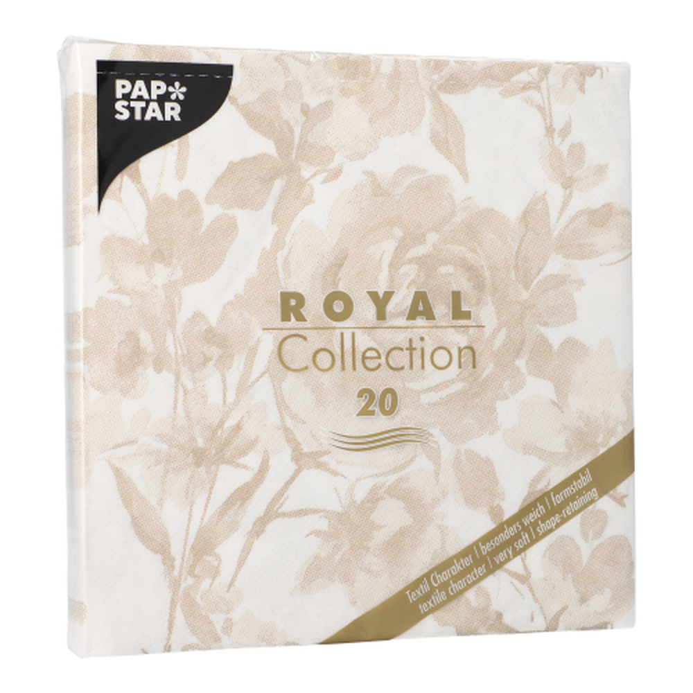 Papstar Servietten "ROYAL Collection" 1/4-Falz 40 cm x 40 cm sand "Rose"