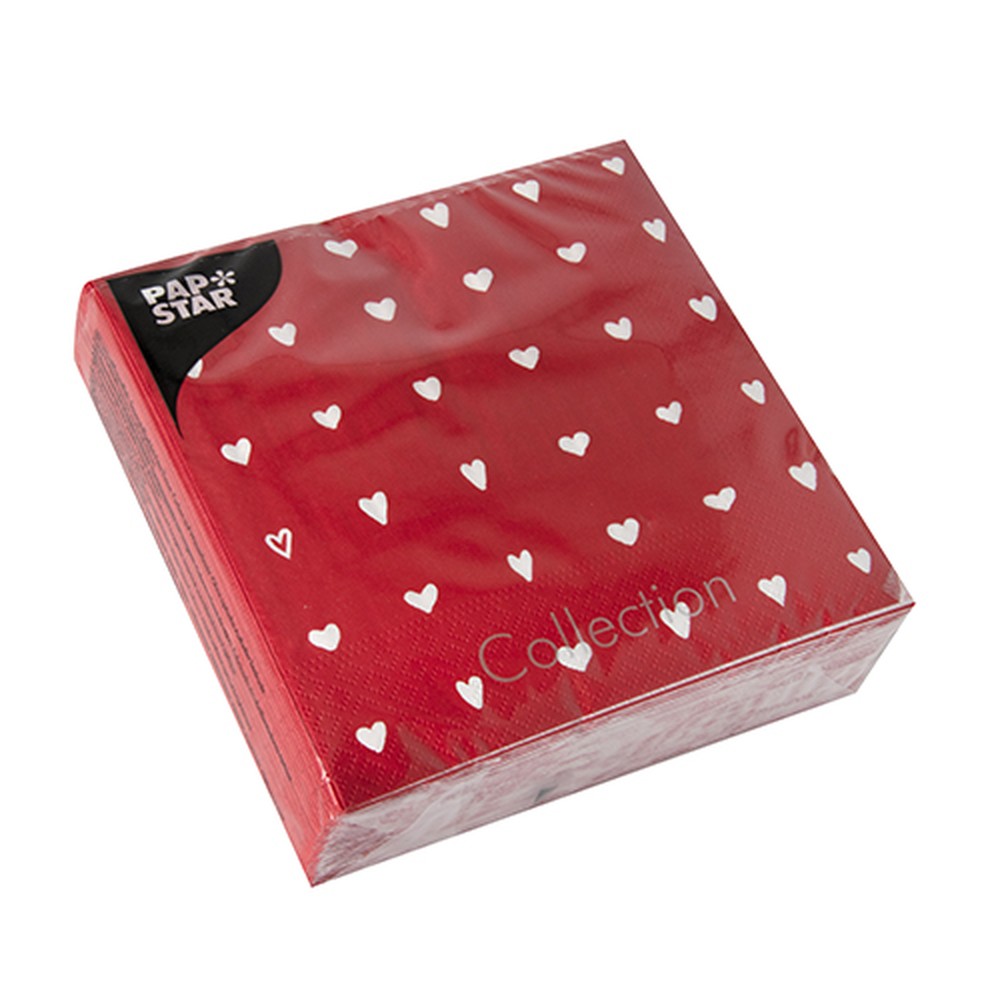 Papstar Servietten, 3-lagig 1/4-Falz 33 cm x 33 cm "Hearts"