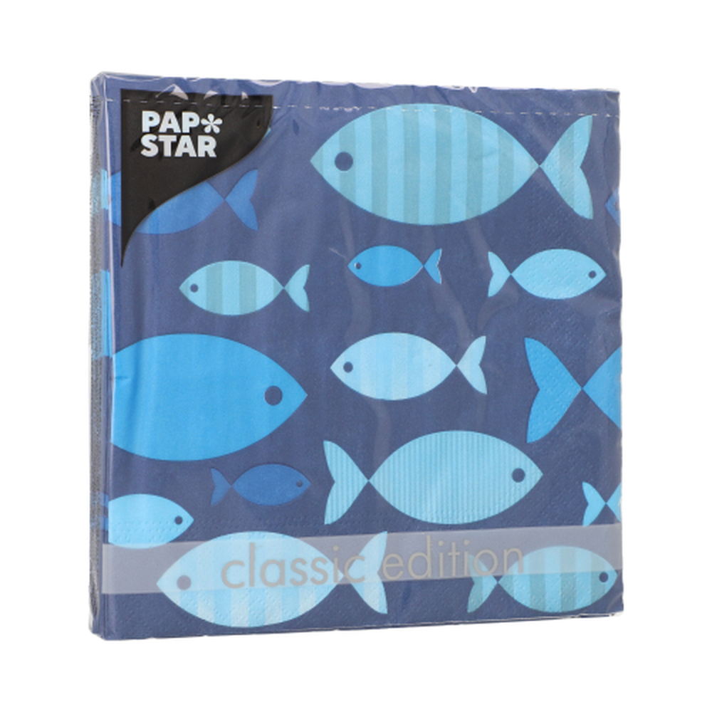 Papstar Servietten, 3-lagig 1/4-Falz 33 cm x 33 cm "Blue Fish"
