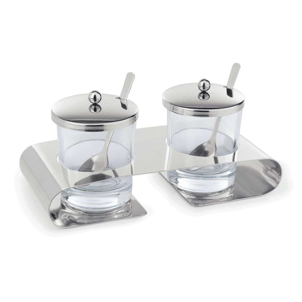 WAS Menage mit 2 Edelstahllöffeln, 200 ml, 22,5 x 10 cm, Edelstahl, Glas