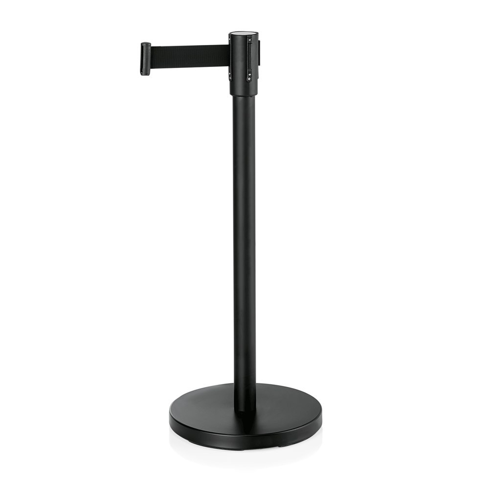 WAS Abgrenzungspfosten Ecoflex mit Gurtband 2 m, schwarz, Edelstahl, schwarz lac