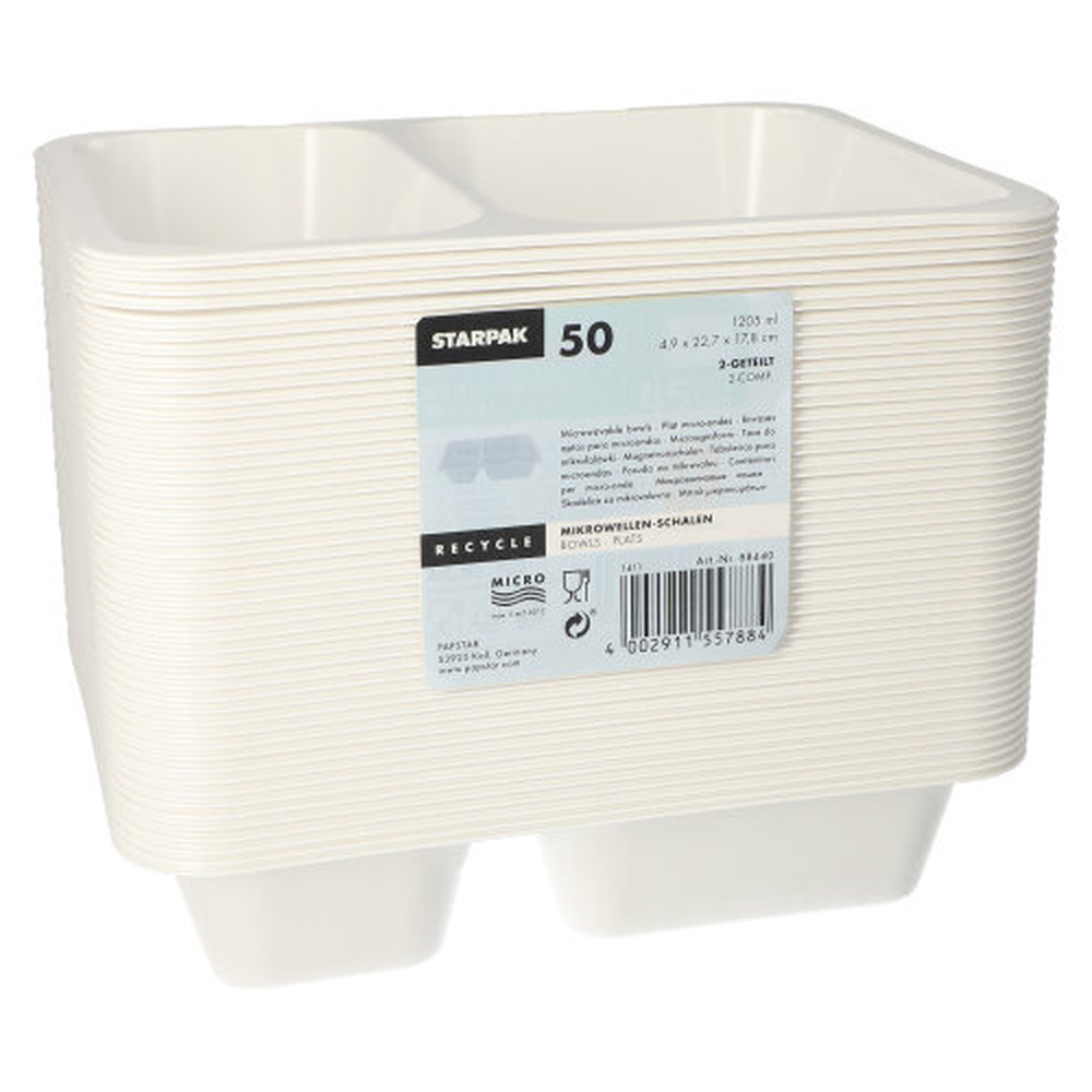 PAPSTAR Mikrowellenschalen, PP 2-geteilt 1205 ml 4,9 cm x 22,7 cm x 17,8 cm w