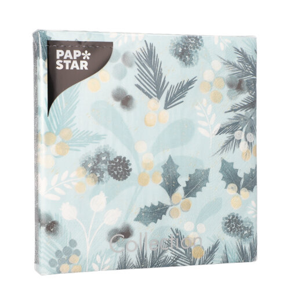 Papstar Servietten, 3-lagig 1/4-Falz 33 cm x 33 cm "Blue Christmas"