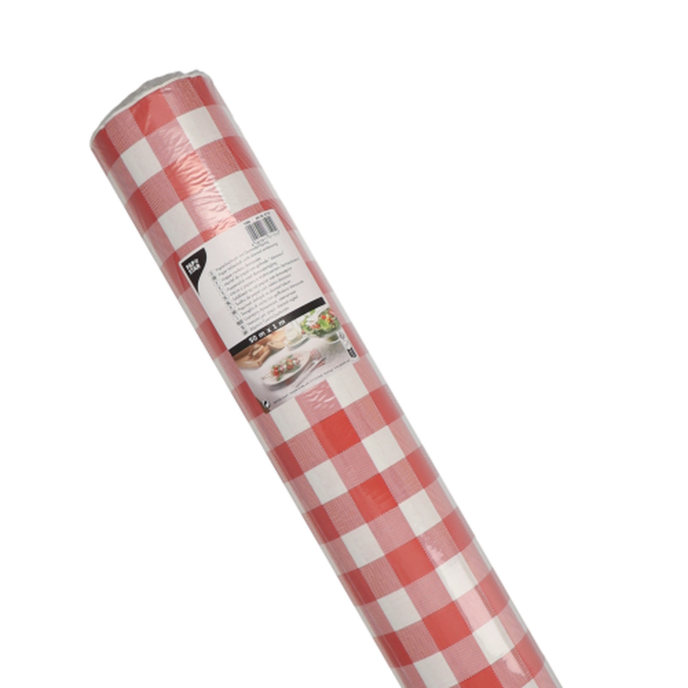 Papstar Papiertischtuch mit Damastprägung 50 m x 1 m rot "Vichy Karo"