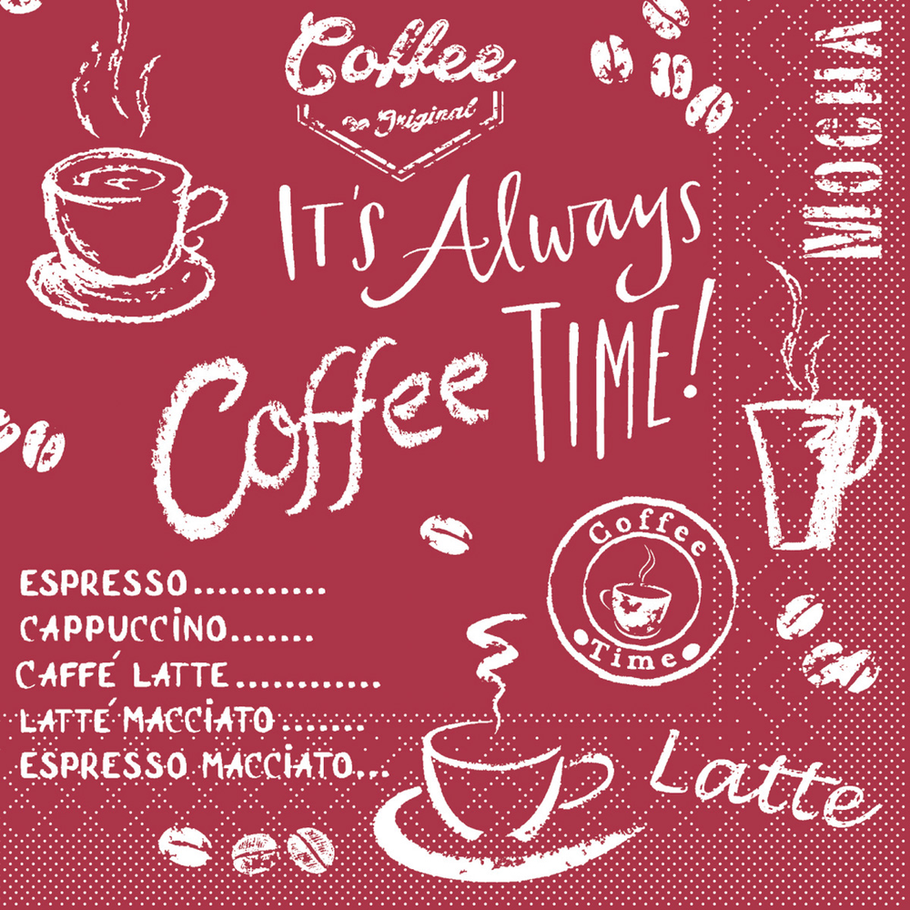 Mank Serviette Coffee time bordeaux 24 x 24 cm 1/4 Falz