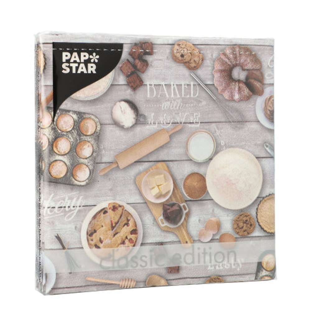 Papstar Servietten, 3-lagig 1/4-Falz 33 cm x 33 cm "Baked with Love"