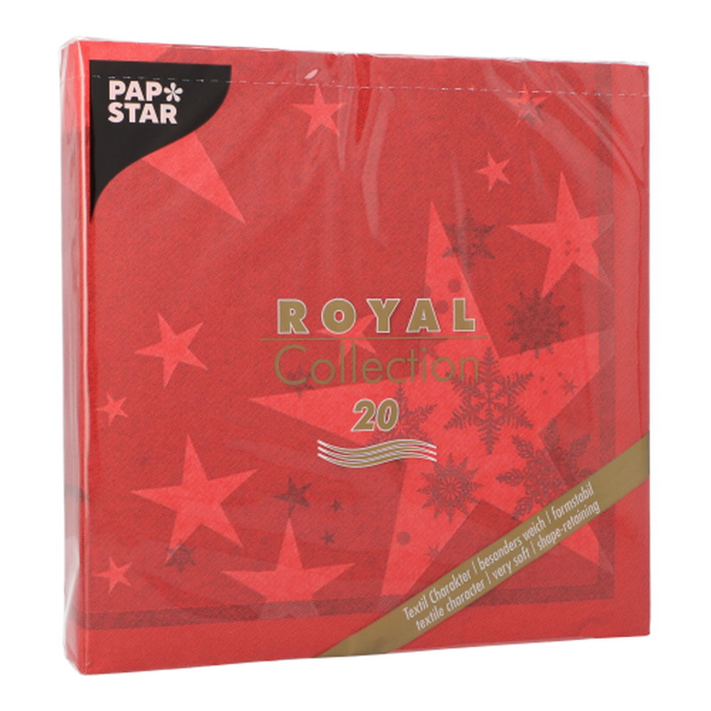PAPSTAR Servietten ROYAL Collection 1/4-Falz 40 cm x 40 cm rot Stars and 