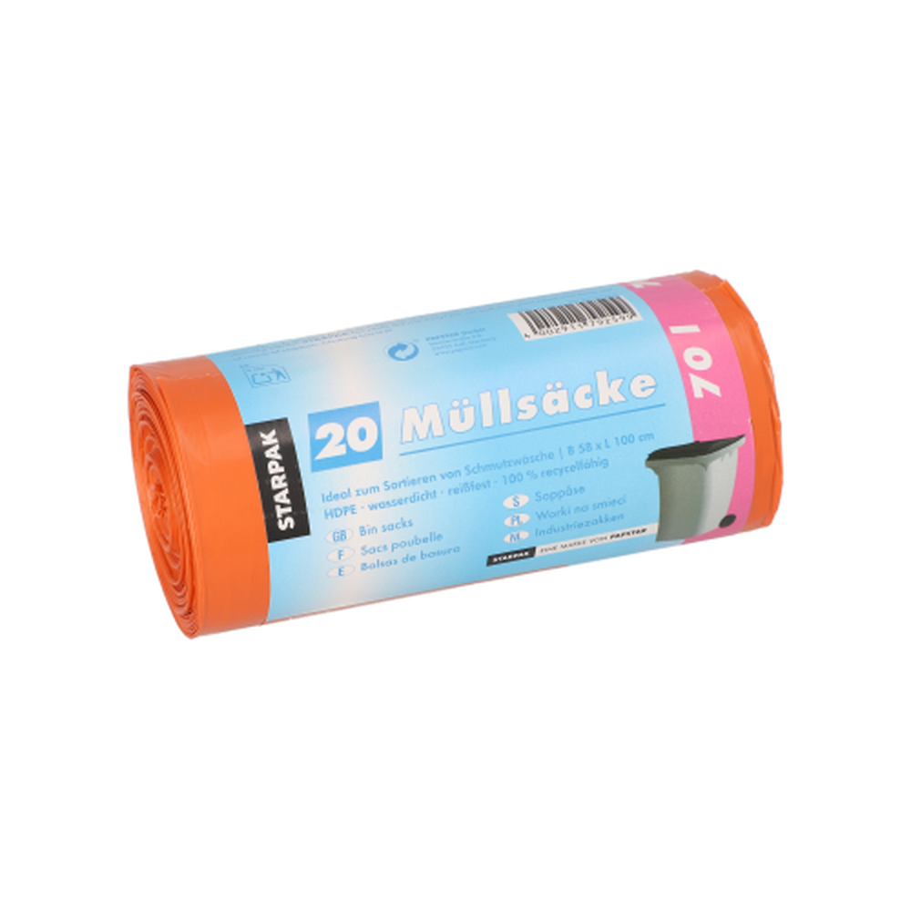 Papstar Müllsäcke, HDPE 70 l 100 cm x 58 cm orange