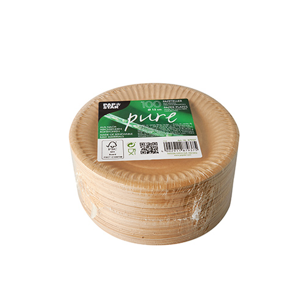 Papstar Teller, Pappe "pure" rund Ø 15 cm braun