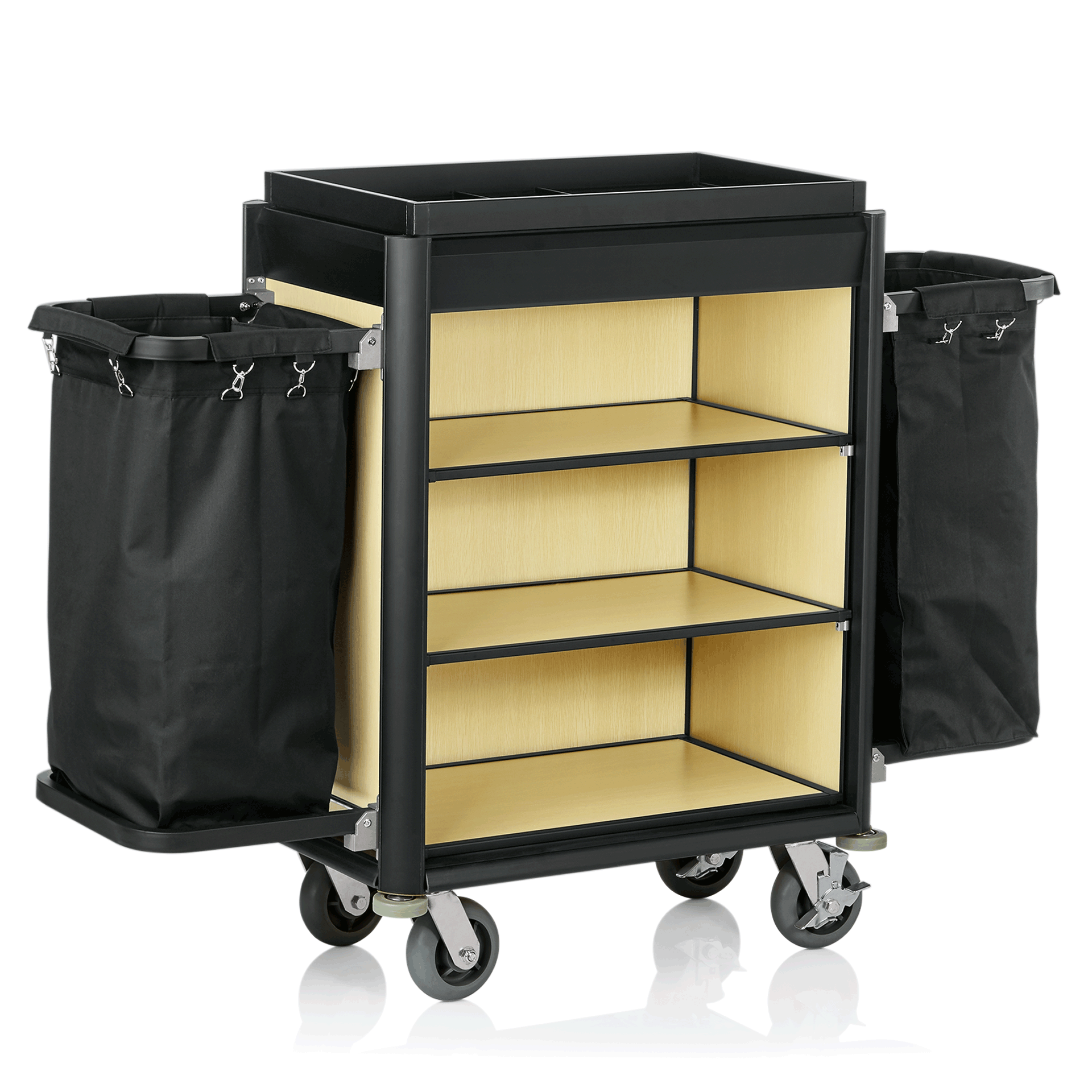 WAS Zimmerservicewagen ISABELLA, 155 x 55 x 116 cm, schwarze Kanten, helle Holzo