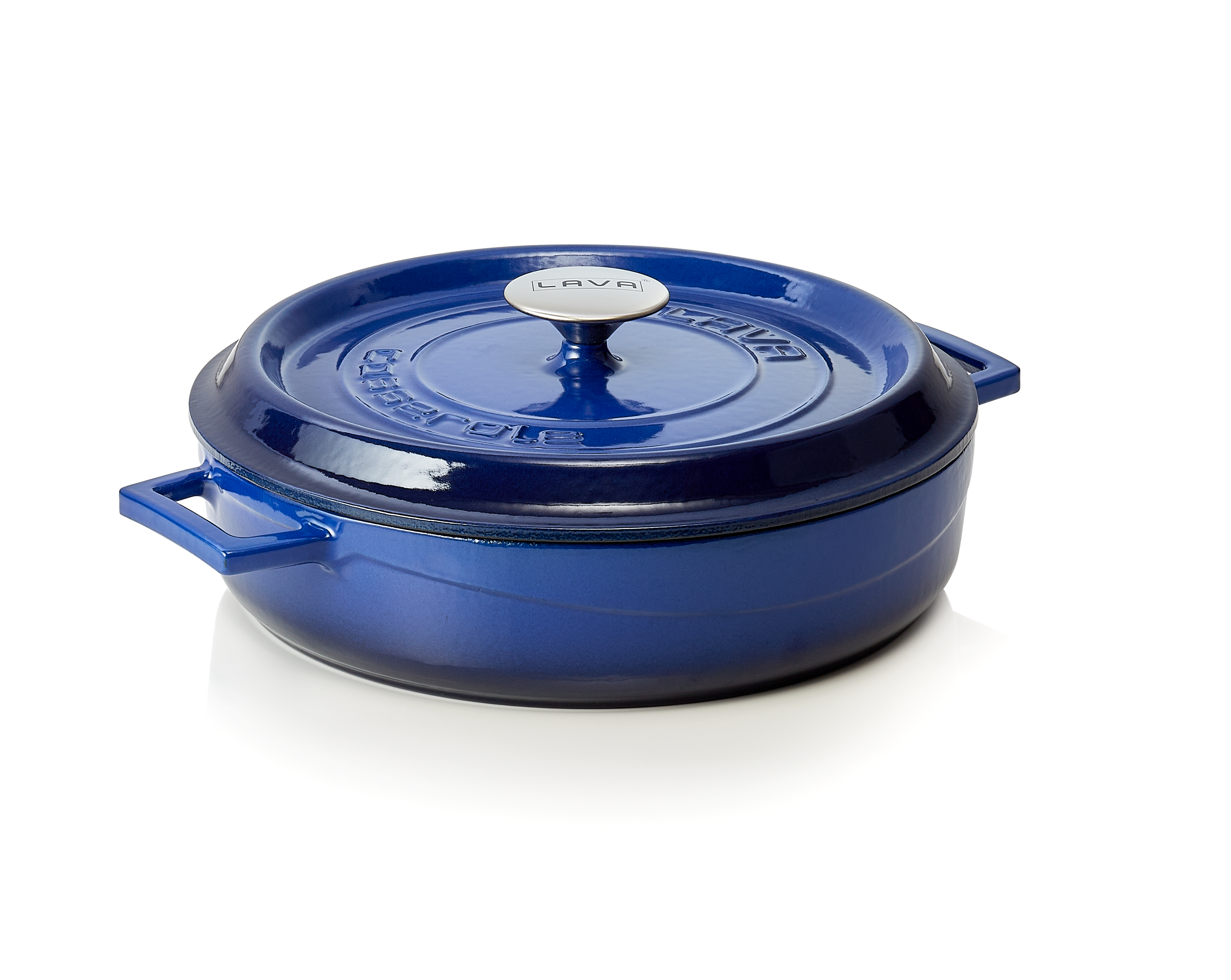 WAS Bräter Ø oben 29 cm Höhe 6,5 cm blau Gusseisen