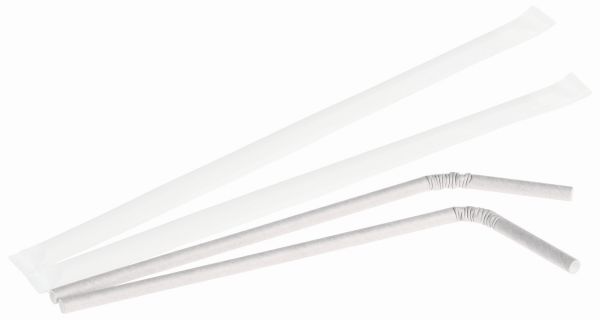 Pacovis Trinkhalm Papier Ø6x240mm, weiss, mit Knick, gehülst