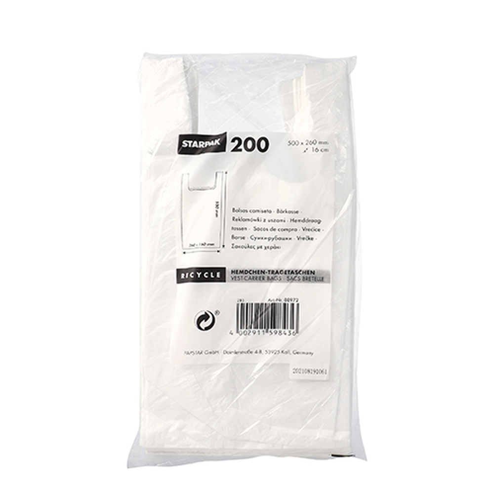 Papstar Hemdchen-Tragetaschen, HDPE 50 cm x 26 cm x 16 cm weiss