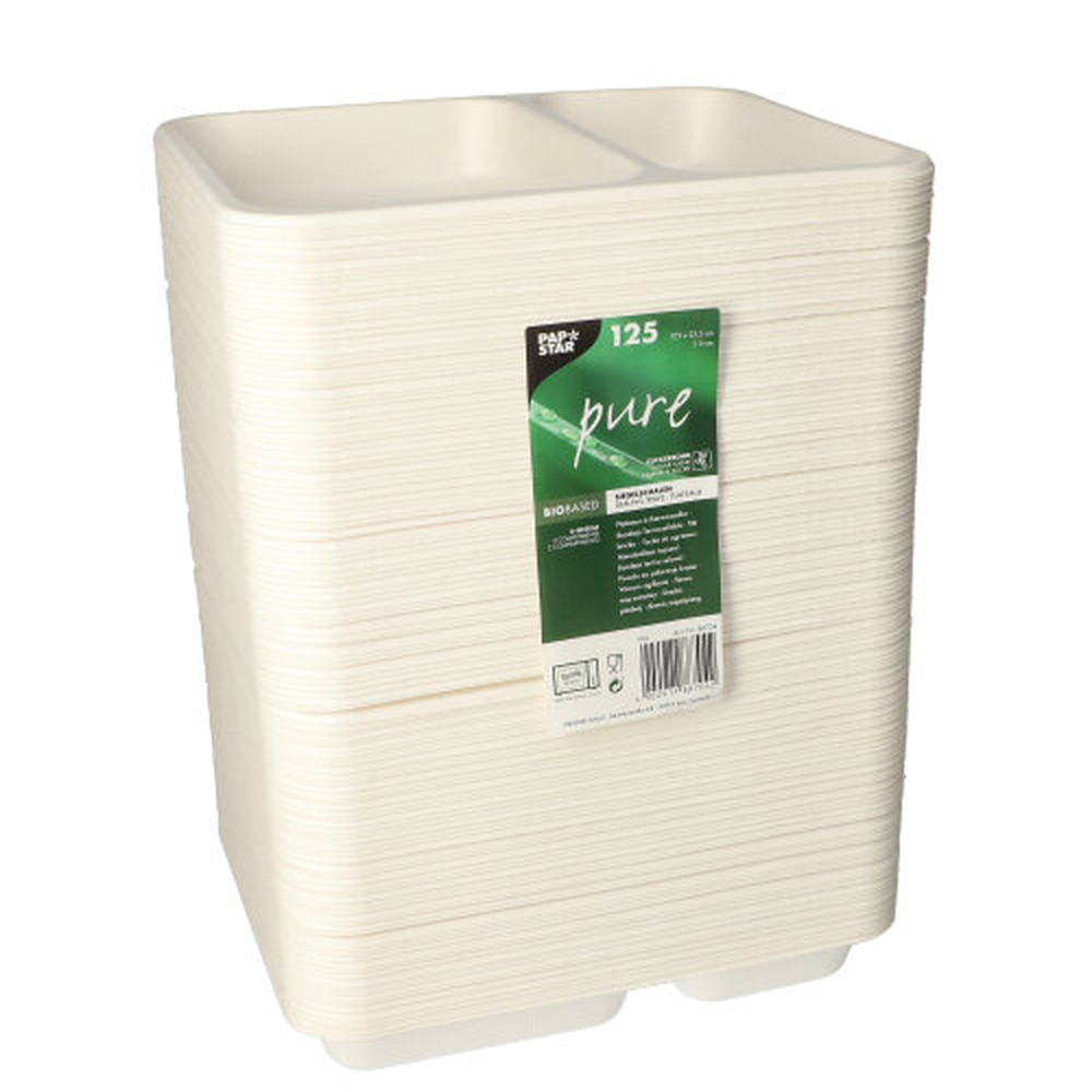 Papstar Siegelschalen Zuckerrohr 2-geteilt 850 ml 3 cm x 17,5 cm x 22,5 cm weiss