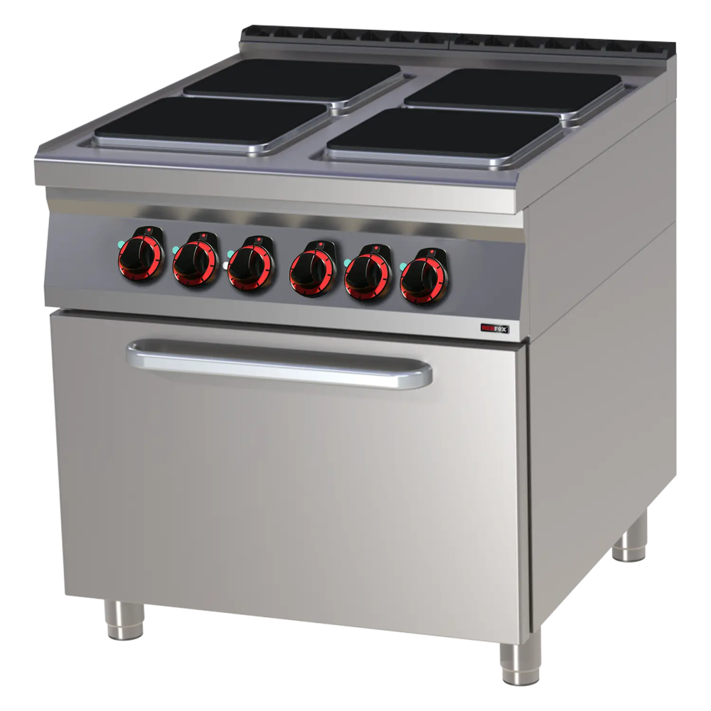 RM Gastro Herd elektrisch mit Heißluft-Backofen GN 1/1 - 4x Kochfeld 400 V / RED