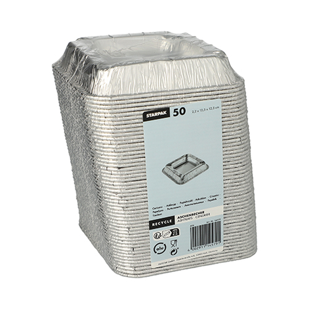 Papstar Aschenbecher, Alu eckig 2,2 cm x 12,5 cm x 12,5 cm