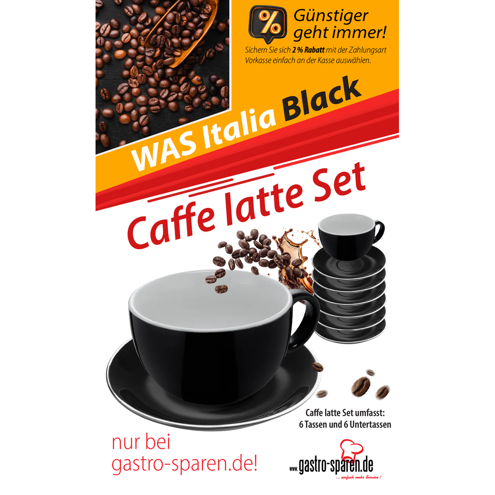 WAS Caffee Latte Set ITALIA BLACK -12teilig