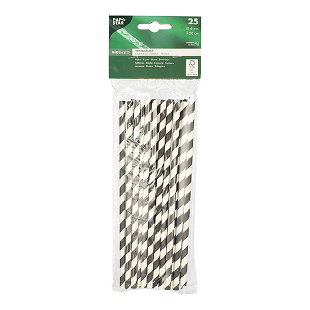 Papstar Trinkhalme, Papier Ø 6 mm · 20 cm schwarz/weiss "Stripes"