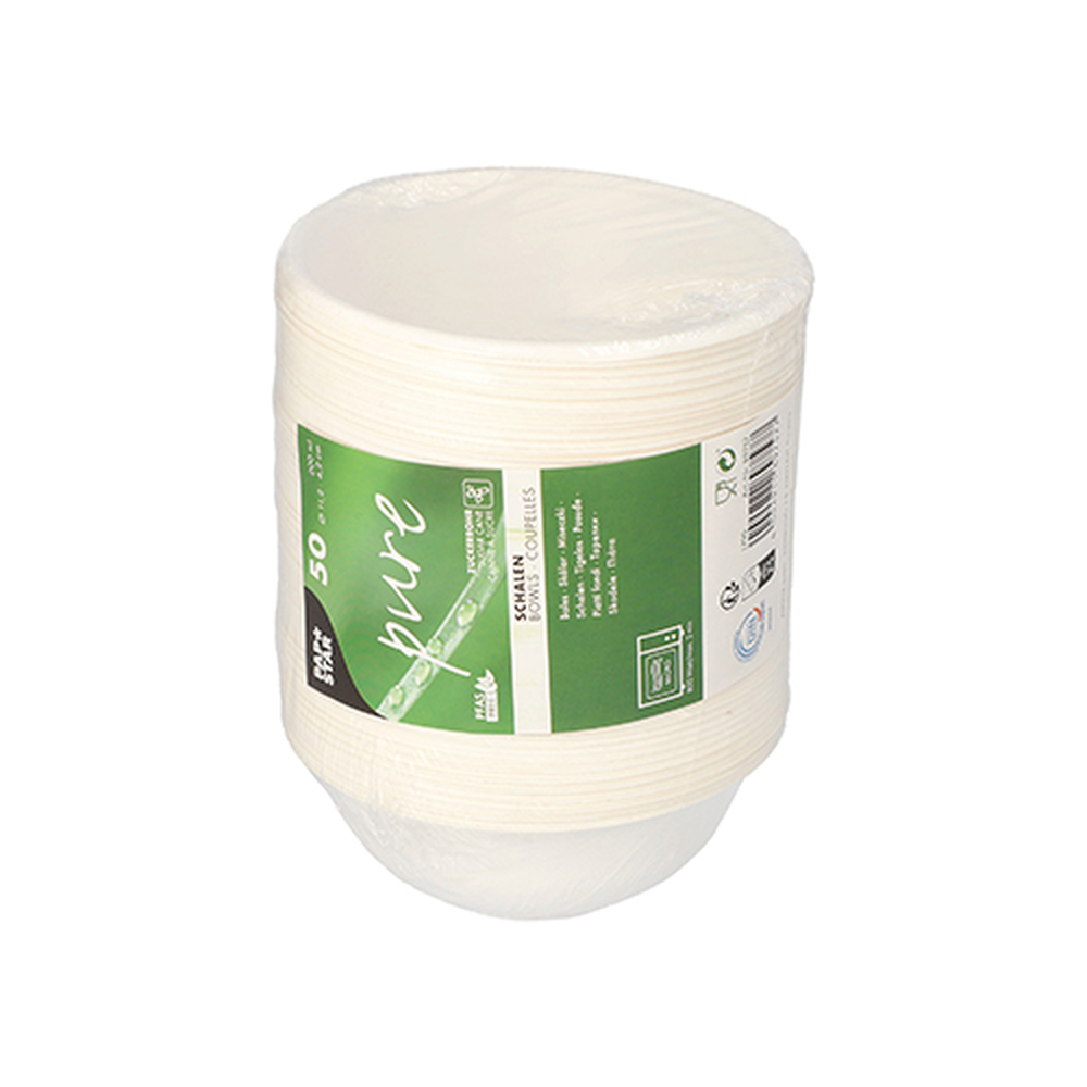 Papstar Schalen, Zuckerrohr "pure" 200 ml Ø 11,2 cm · 4,2 cm weiss