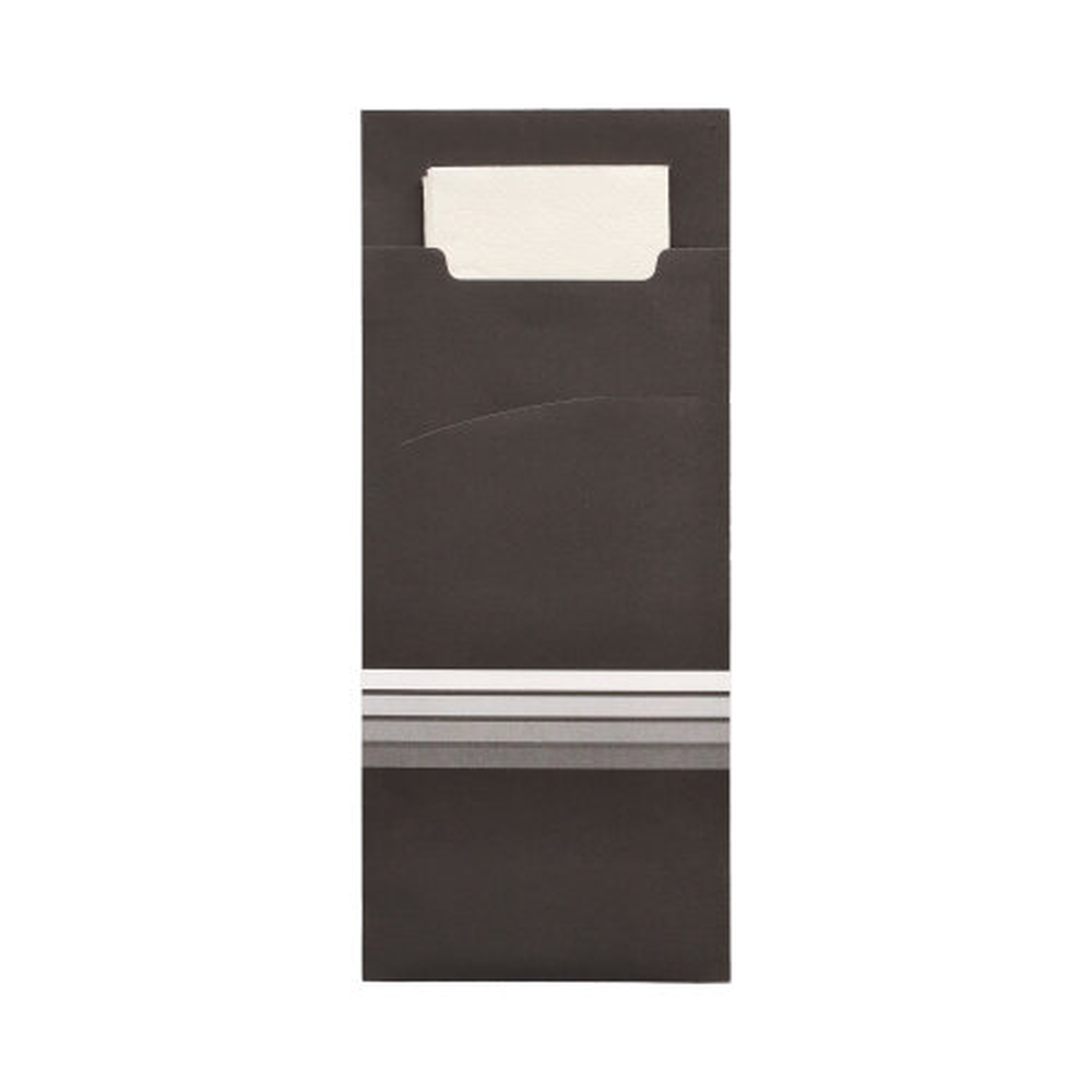 PAPSTAR Bestecktaschen 20 cm x 8,5 cm schwarz/weiss Stripes inkl. farbiger