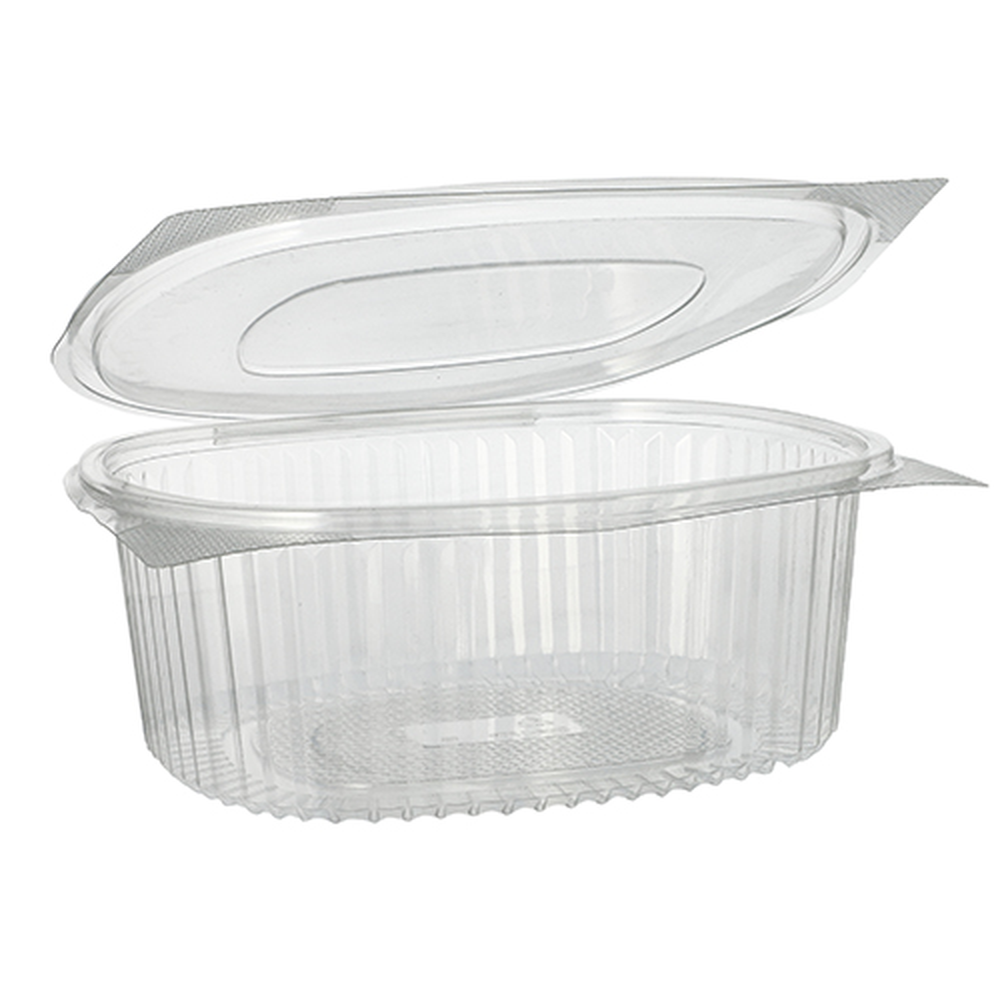 PAPSTAR Feinkost- und Salatschalen mit Klappdeckel, R-PET oval 1500 ml 7,6 cm