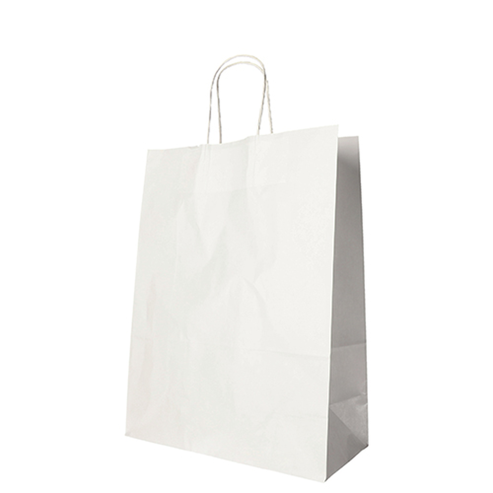 PAPSTAR Tragetaschen, Papier 35 cm x 26 cm x 12 cm weiss mit gedrehtem Trageg