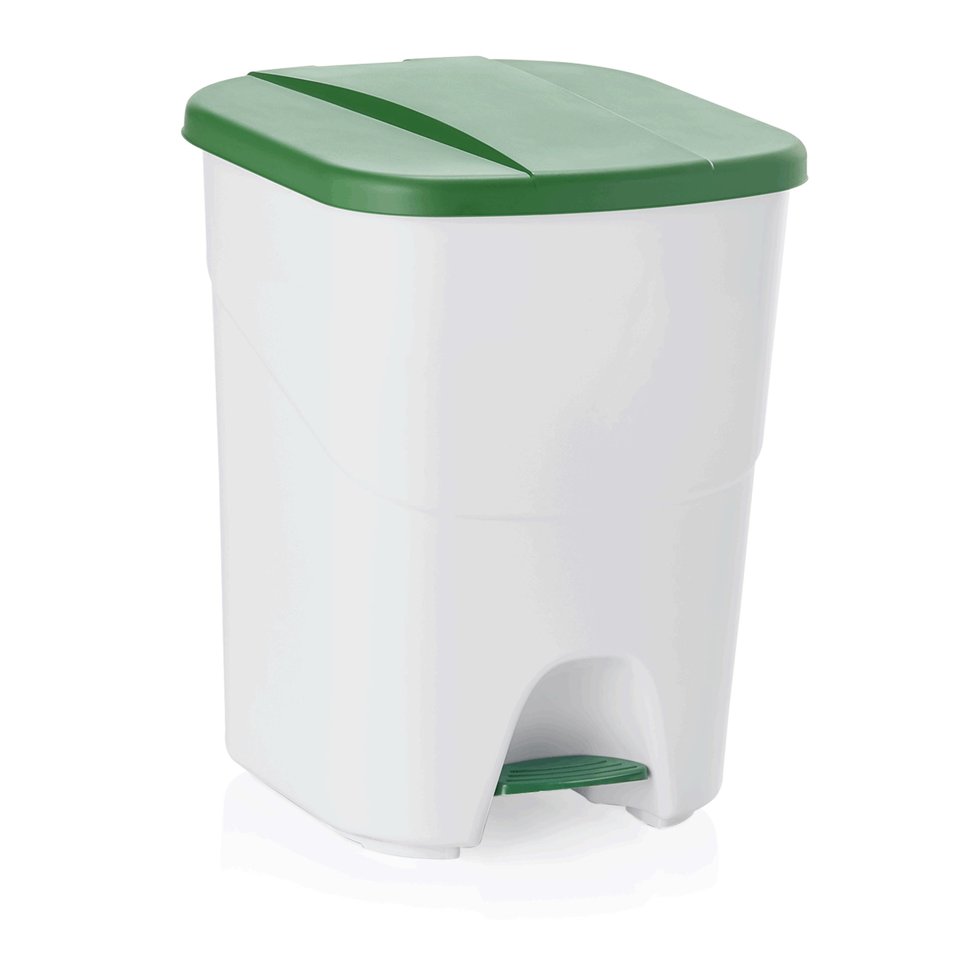 WAS Tretabfallbehälter mit grünem Deckel, 40 ltr., 35 x 38,5 x 45,5 cm, Polyprop