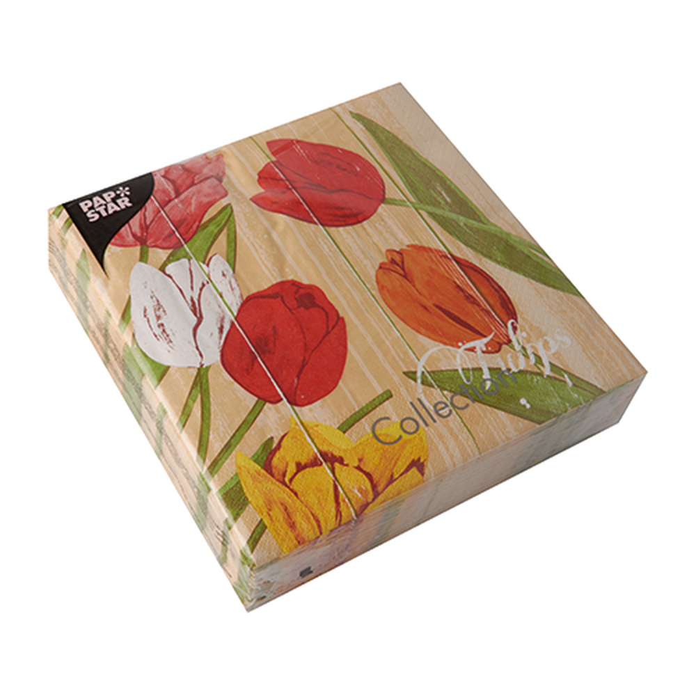 Papstar Servietten, 3-lagig 1/4-Falz 40 cm x 40 cm "Blooming Tulips"
