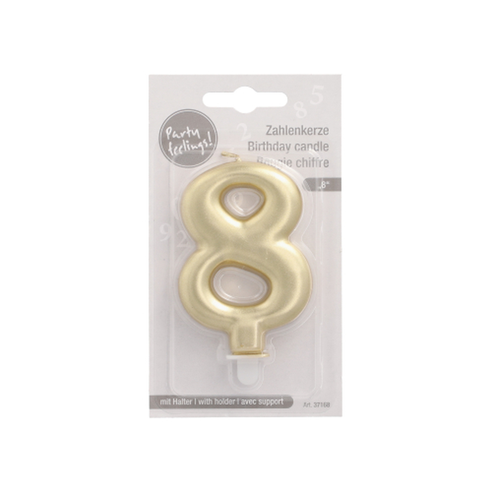 Papstar Zahlenkerze mit Halter 7 cm gold "8"