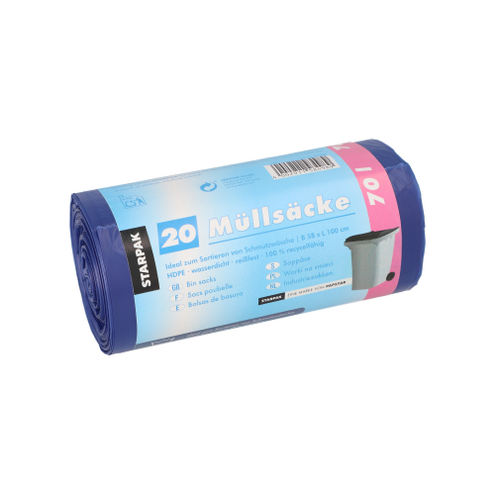 Papstar Müllsäcke, HDPE 70 l 100 cm x 58 cm blau