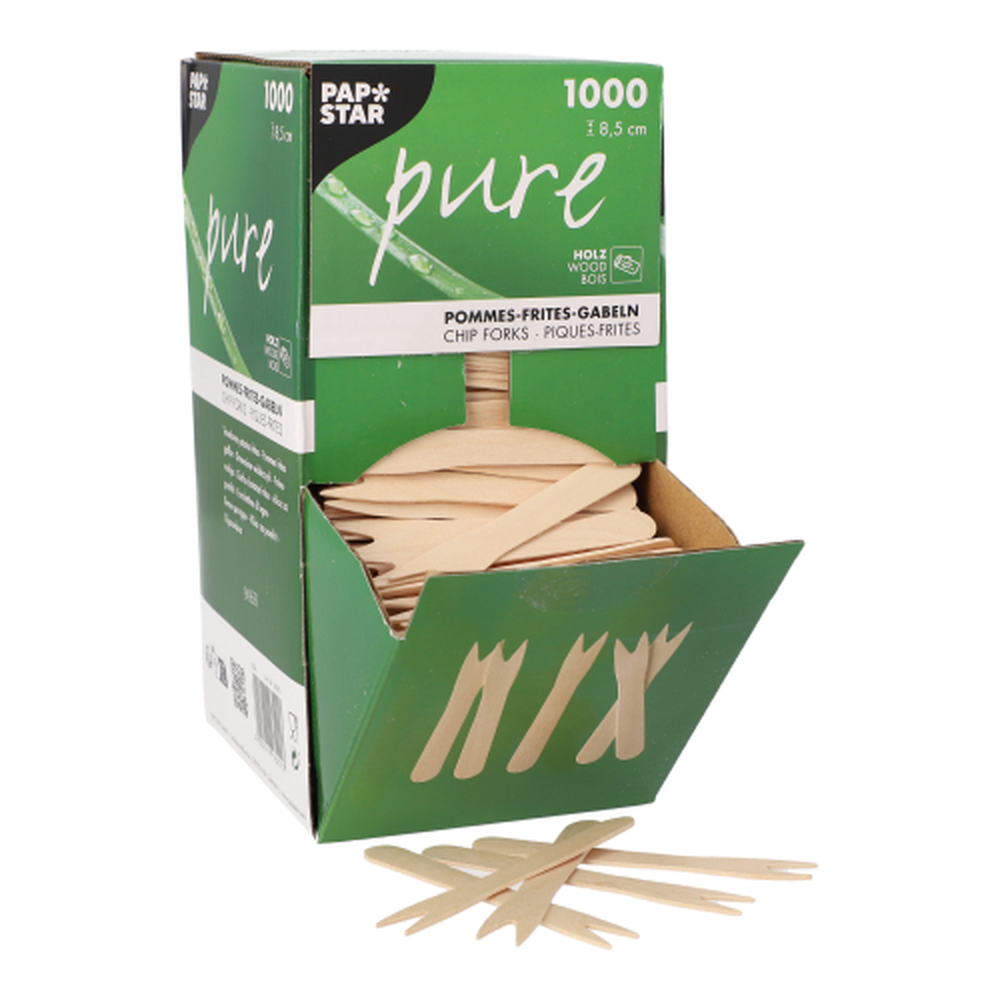 Papstar Pommes-Frites-Gabeln, Holz "pure" 8,5 cm