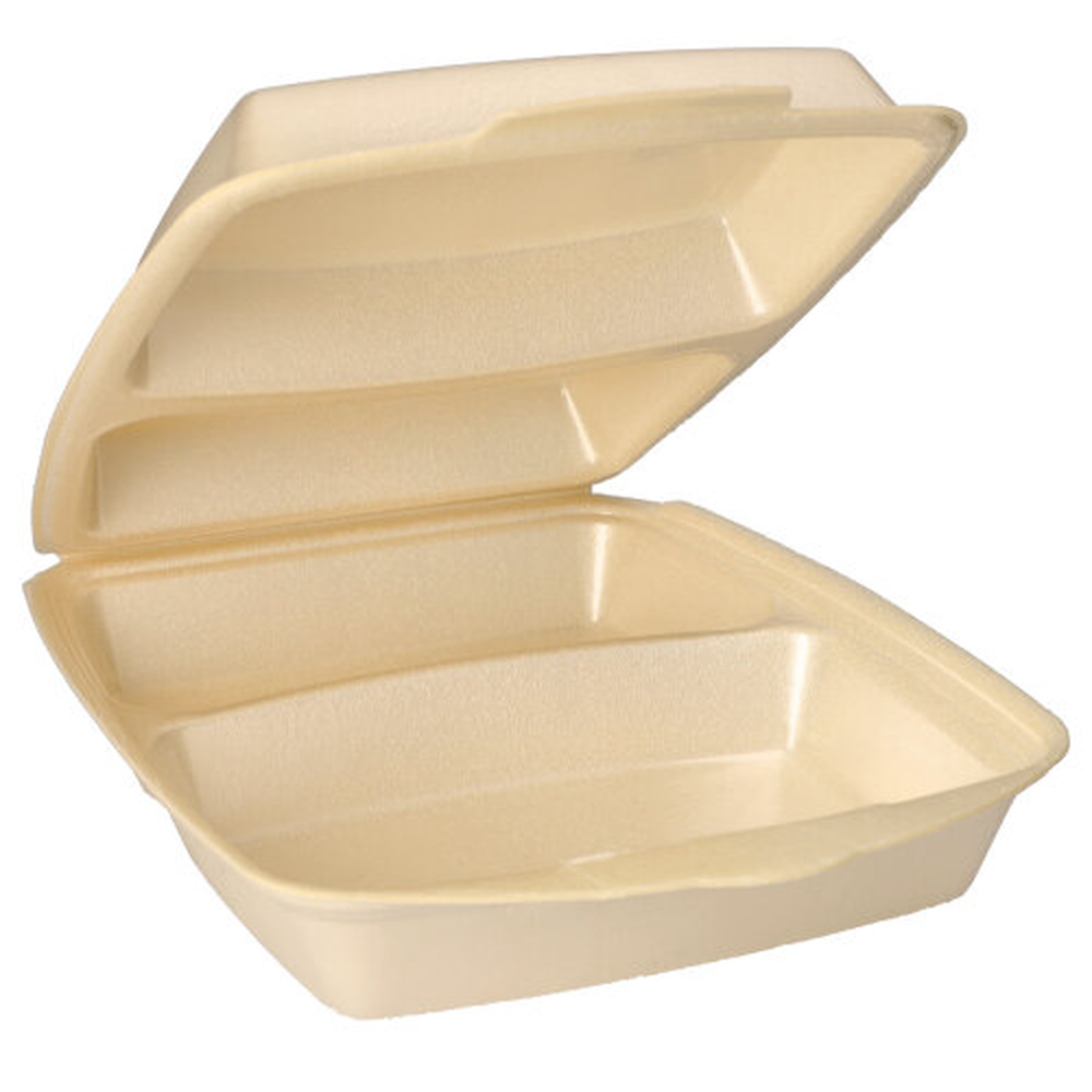 PAPSTAR Menüboxen mit Klappdeckel, XPS 2-geteilt 7,5 cm x 22 cm x 28,5 cm bei