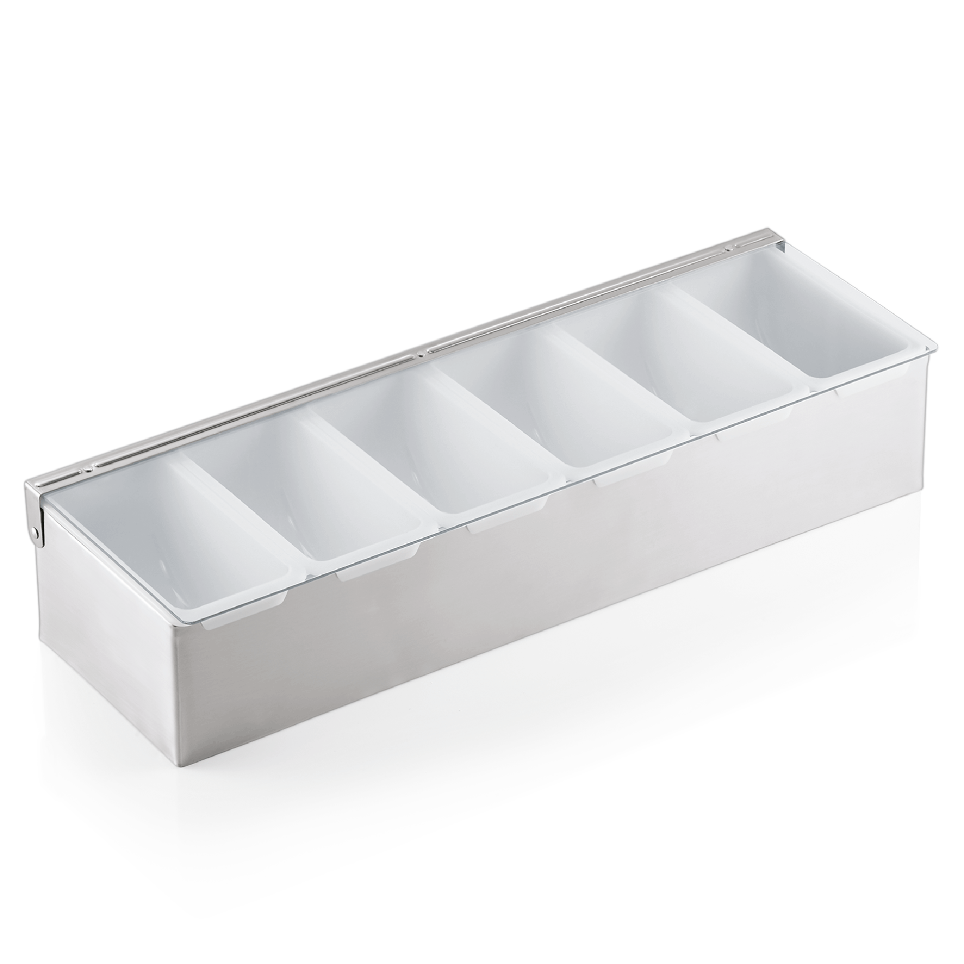 WAS Zutatenbehälter mit 6 Einsätzen à 0,45 ltr., 45 x 15 x 9 cm, Chromnickelstah