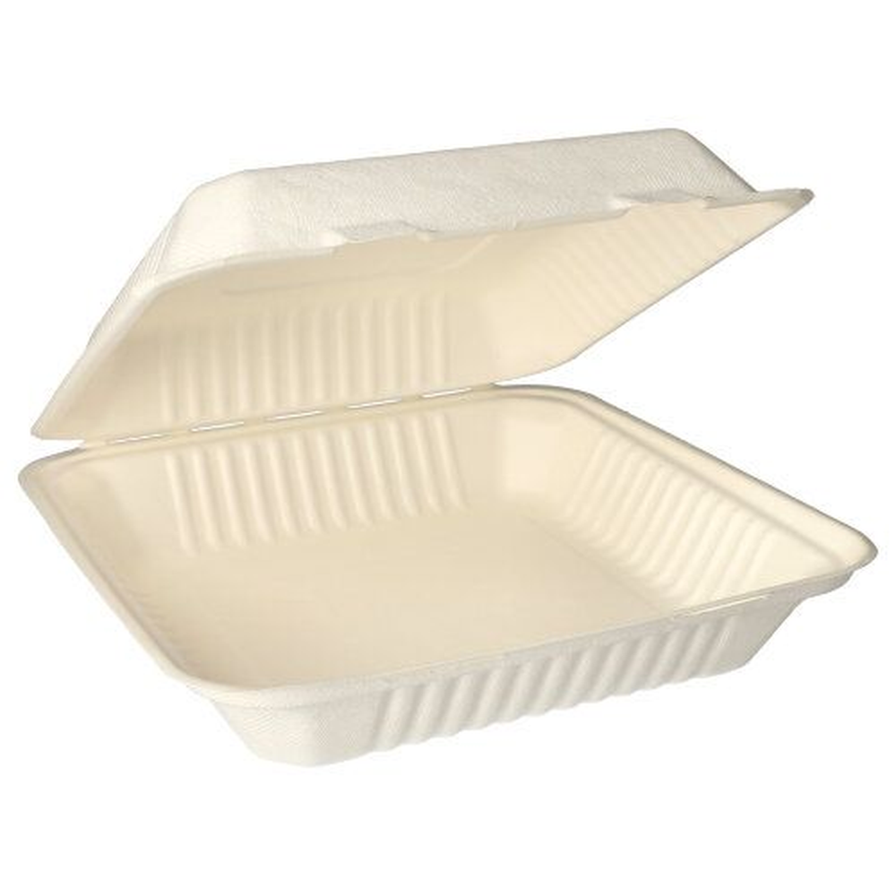Papstar Menüboxen, Zuckerrohr "pure" ungeteilt 8 cm x 25,5 cm x 25,5 cm weiss