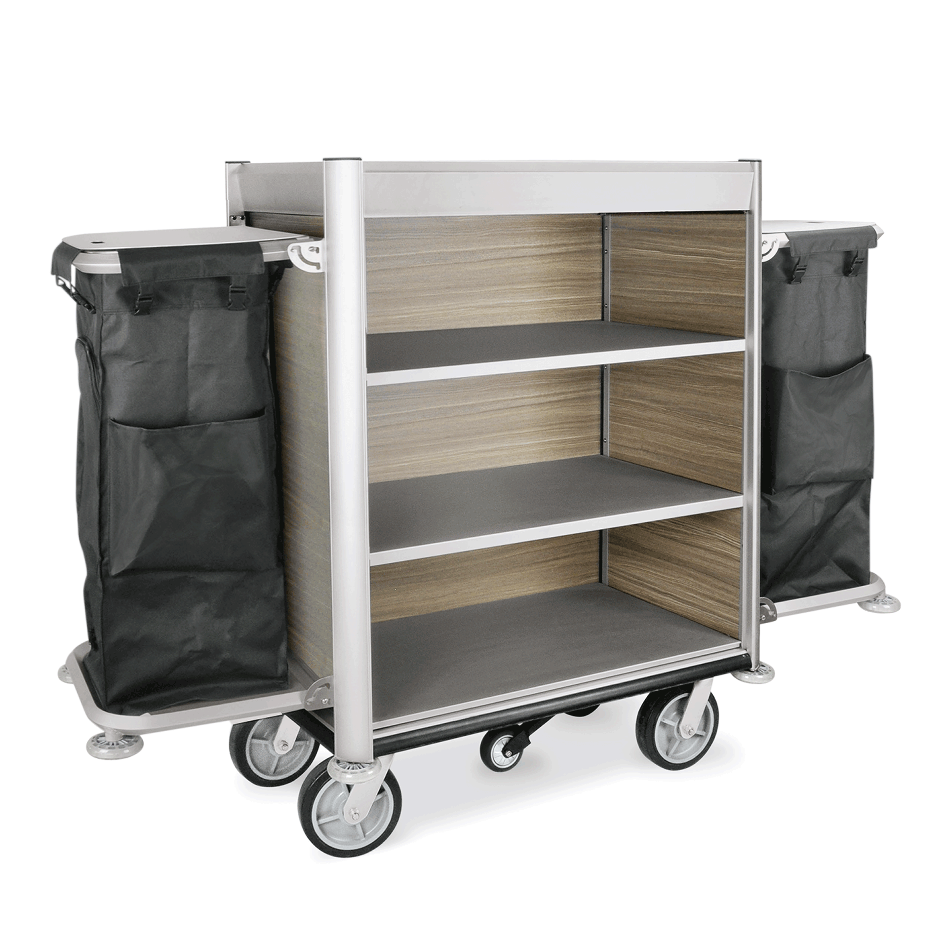 WAS Zimmerservicewagen HEIDI, 190 x 65 x 140 cm, schwarz, Aluminium, HPL, Polyes