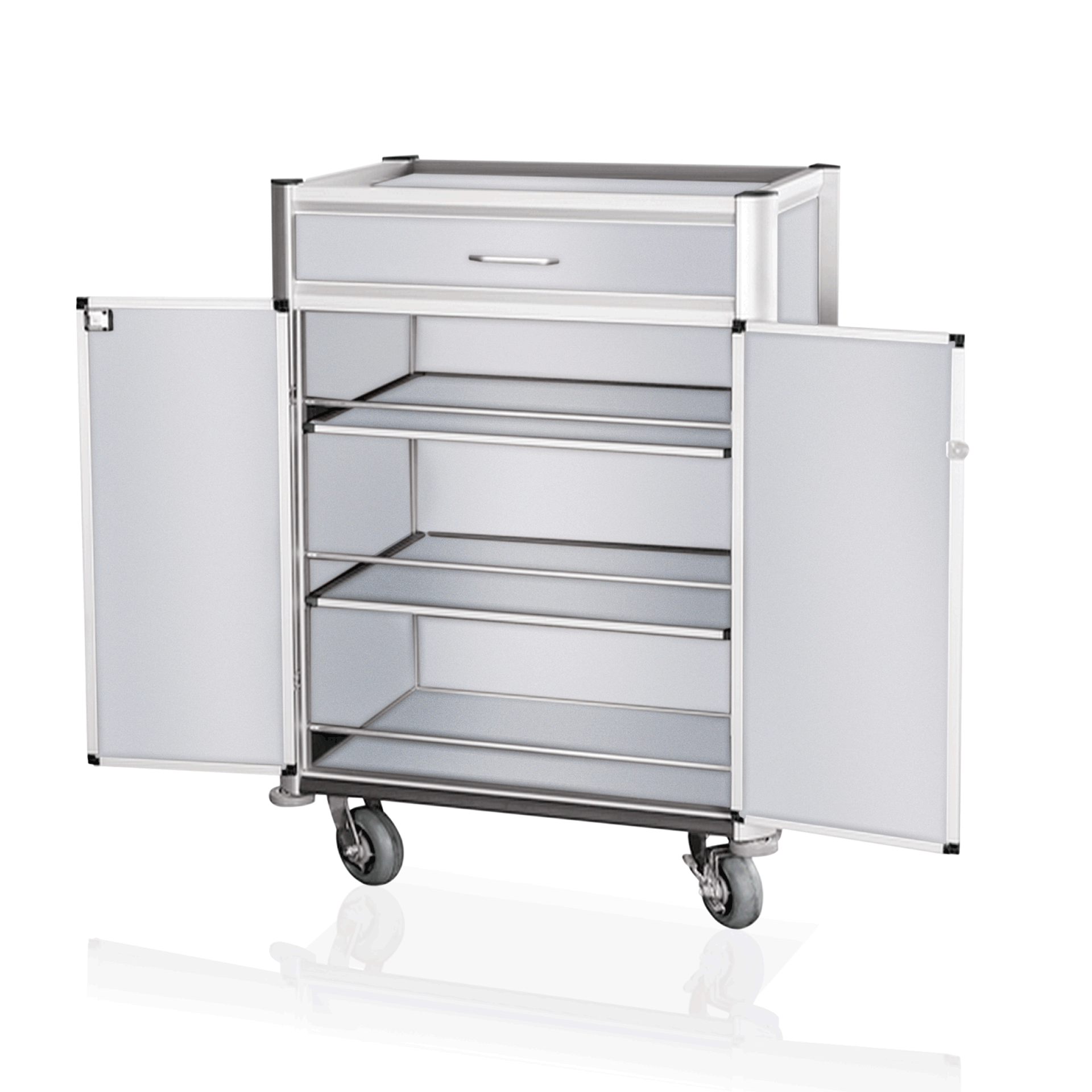 WAS Minibar Servicetrolley, 85 x 60 x 135 cm, weiß, helle Kanten, Aluminium, MDF