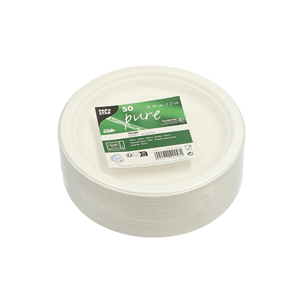 Papstar Teller, Zuckerrohr "pure" ungeteilt Ø 18 cm · 2 cm weiss
