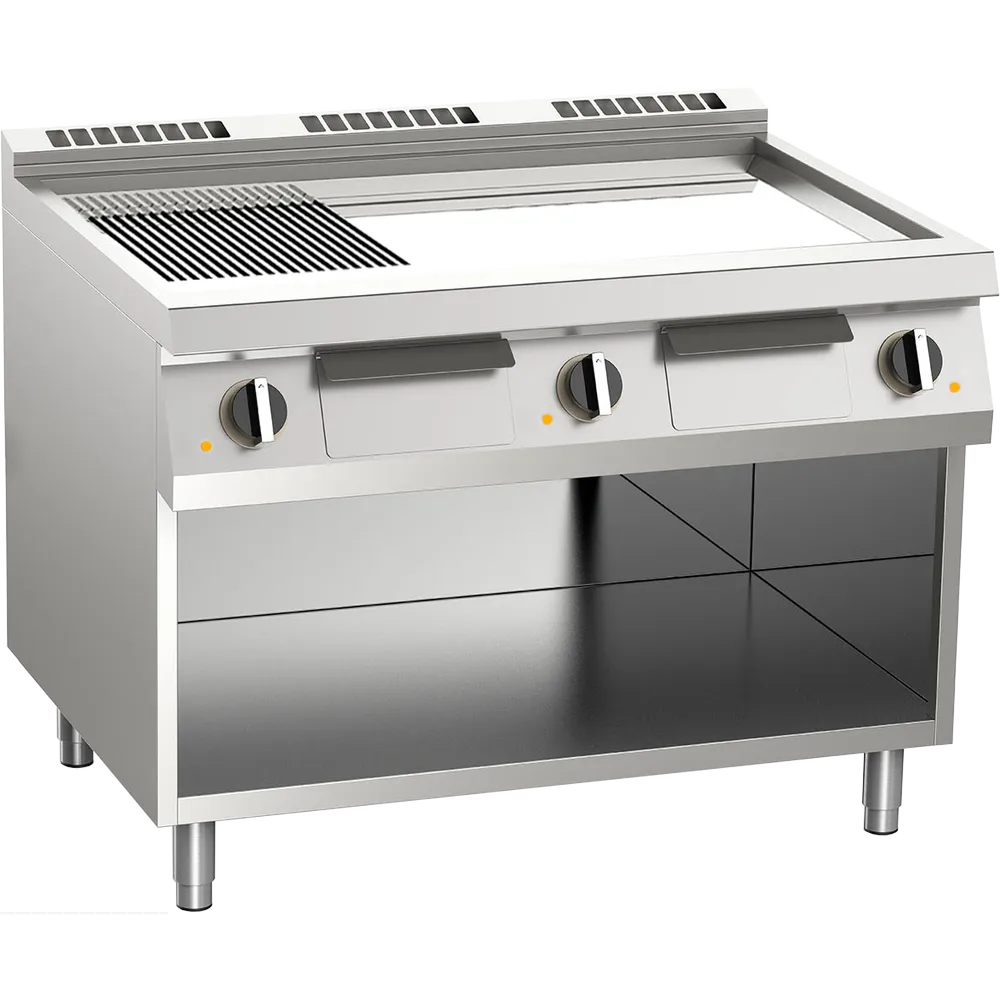 KBS Elektro-Grillplatte 1/3 gerillt verchromt 16,2kW 3 Heizzonen offener Unterba