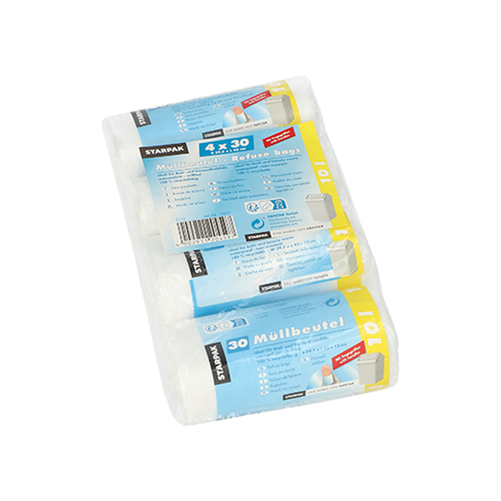 Papstar Müllbeutel mit Tragegriffen, HDPE 10 l 42 cm x 39,5 cm transparent