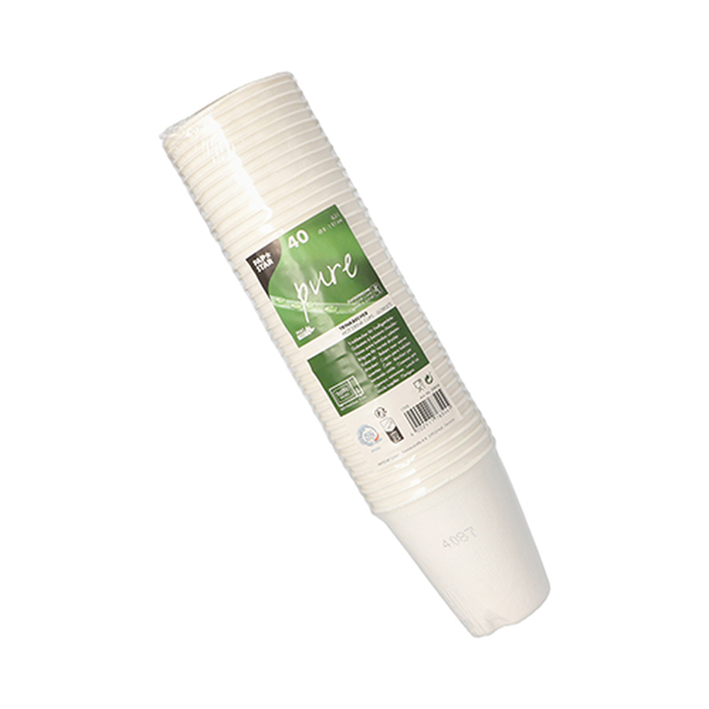 PAPSTAR Trinkbecher, Zuckerrohr pure 0,2 l Ø 8 cm · 9,1 cm weiss für Heißge