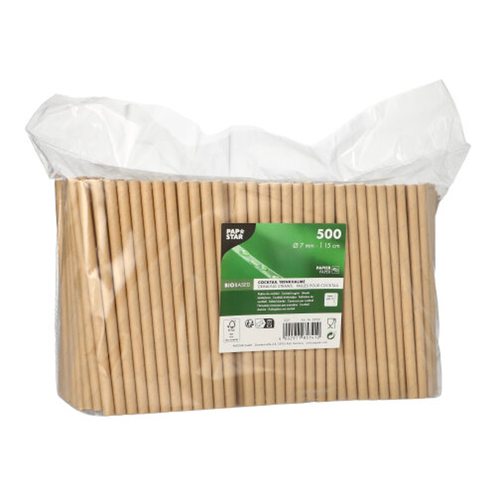 Papstar Cocktail Trinkhalme, Papier Ø 7 mm · 15 cm braun