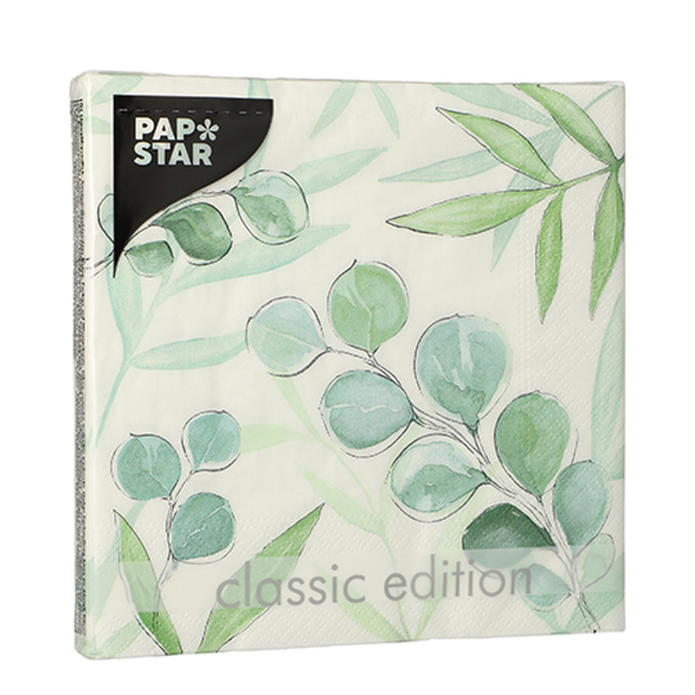 Papstar Servietten, 3-lagig 1/4-Falz 33 cm x 33 cm "Eucalyptus Twigs"