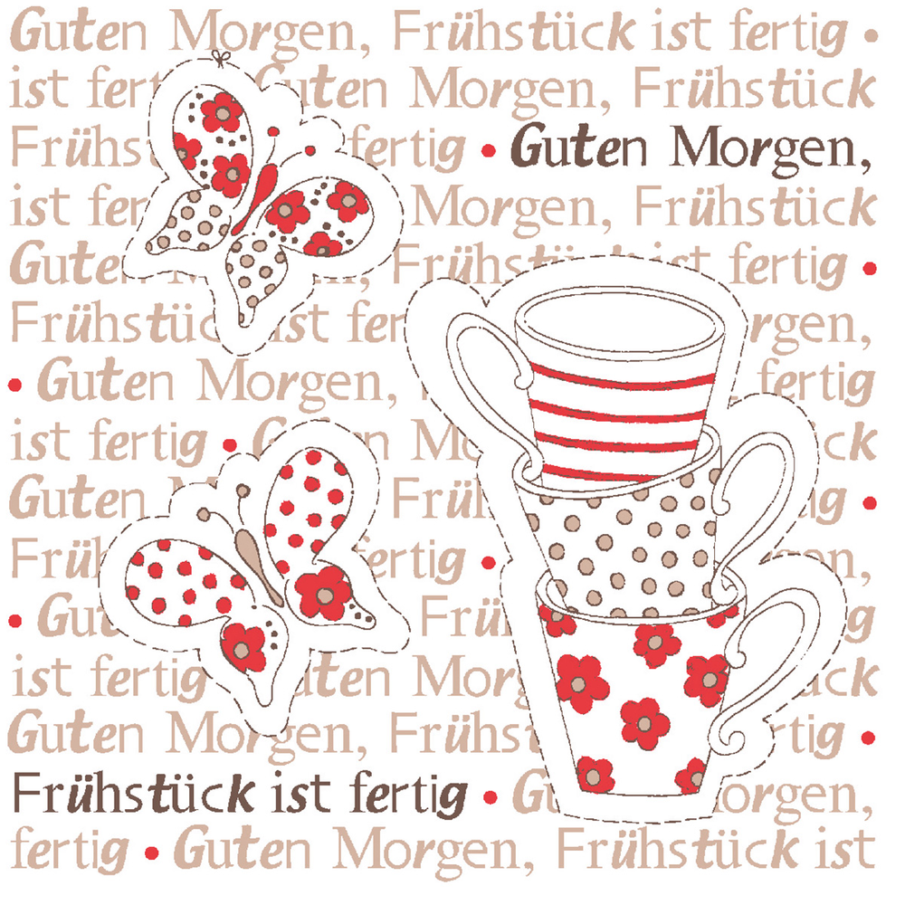 Mank Serviette Frühstück ist fertig rot-braun 33 x 33 cm 1/4 Falz