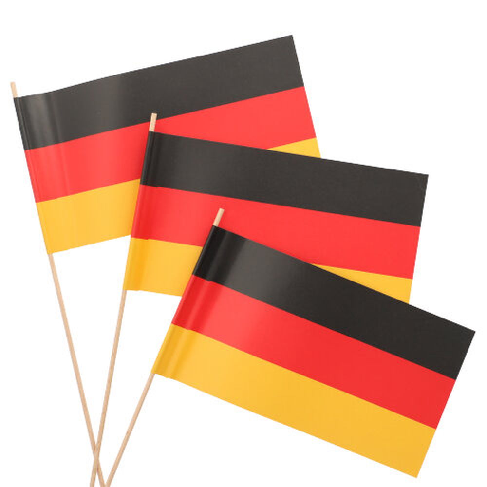 Papstar Flaggen, Papier 12 cm x 22 cm "Deutschland" mit Stiel 38,5 cm lang