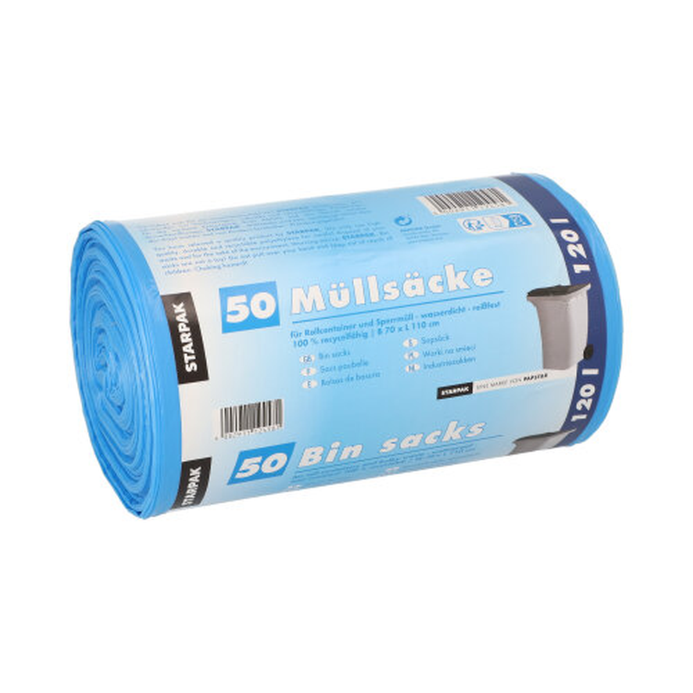 Papstar Müllsäcke, HDPE 120 l 110 cm x 70 cm blau