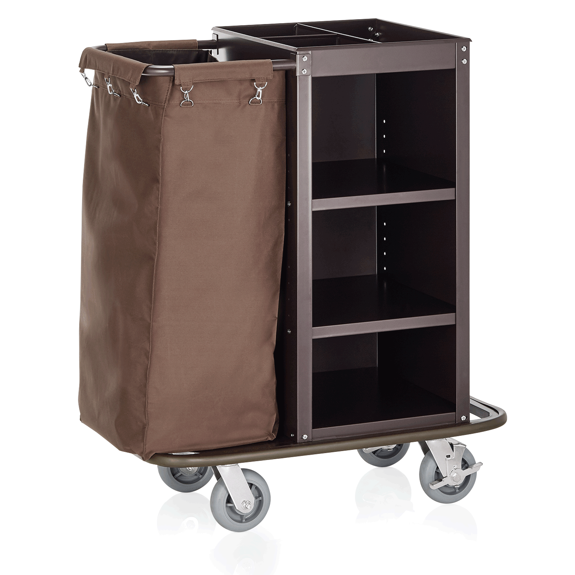 WAS Zimmerservicewagen, 95 x 57 x 114 cm, braun, Stahl, Polyesterfaserstoff