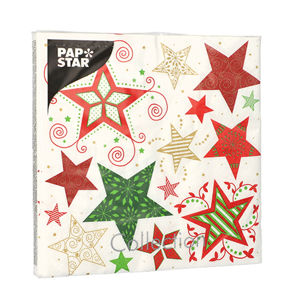Papstar Servietten, 3-lagig 1/4-Falz 33 cm x 33 cm weiss "Heavenly Stars"