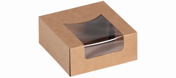 Pacovis Food Box mit Sichtfenster , Kraft/PLA, 120x120x50