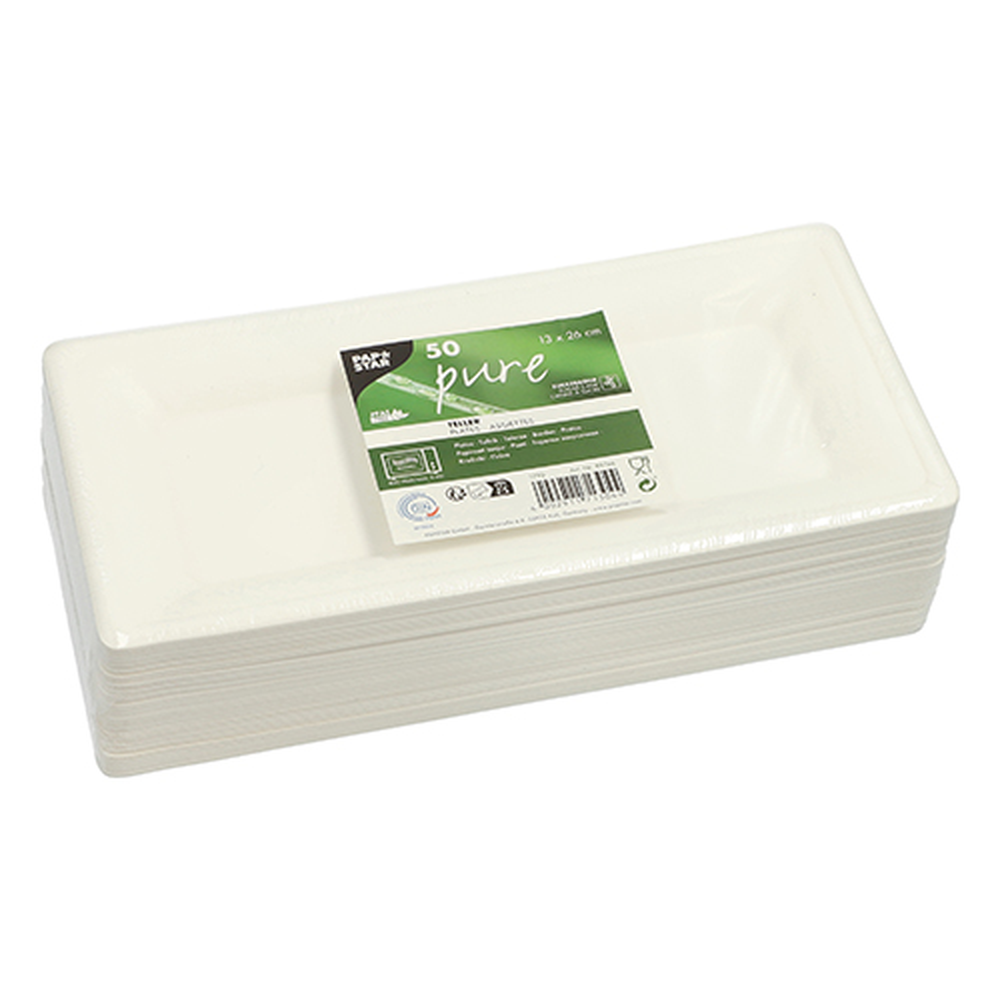Papstar Teller, Zuckerrohr "pure" eckig 13 cm x 26 cm weiss